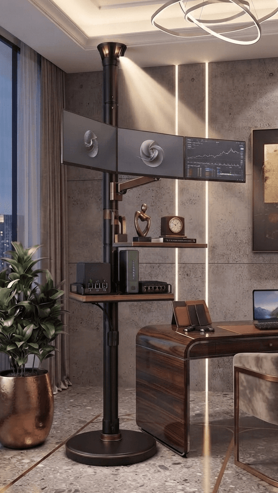 LiFi pole with mounted monitors in a modern office