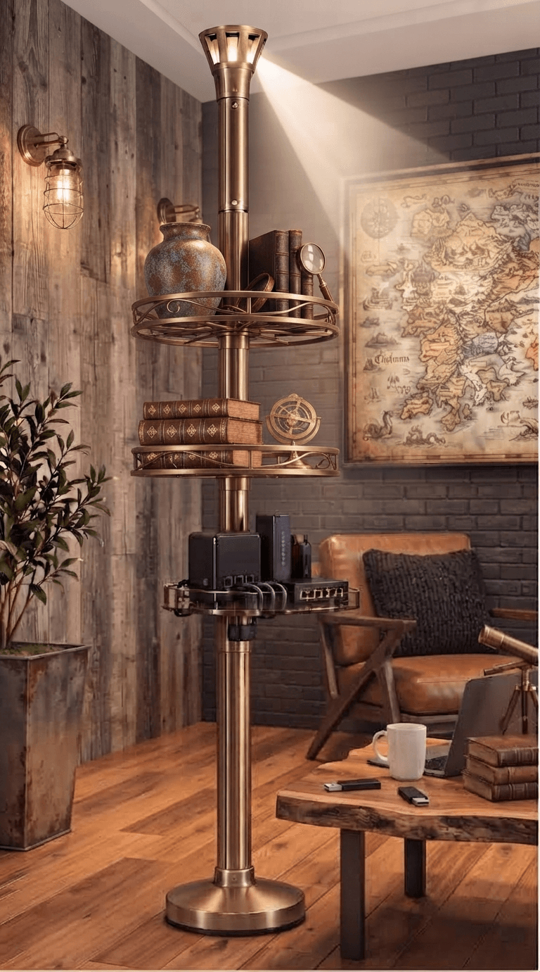 Brass LiFi pole in an industrial-style room