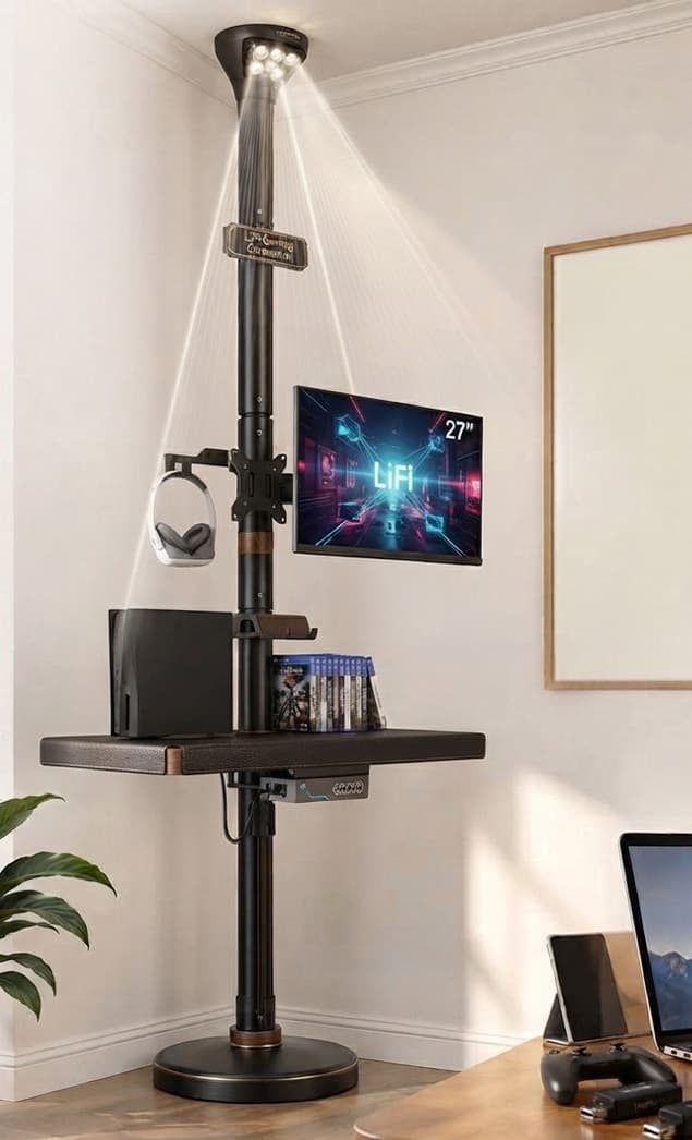 Black LiFi Lamp styled as a gaming and media setup