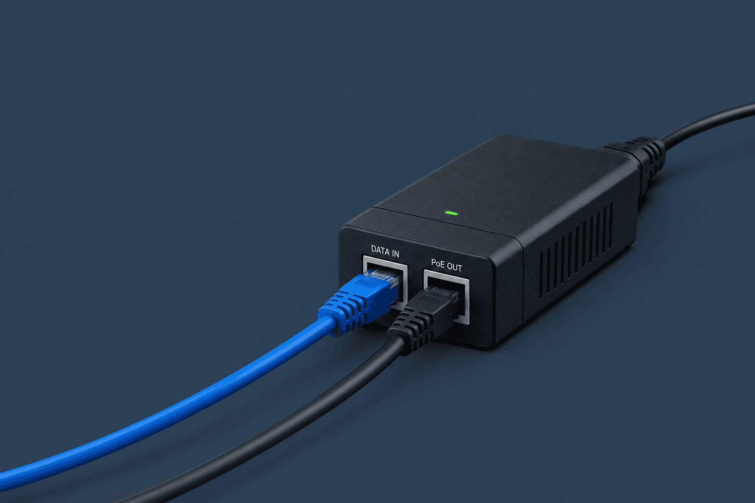 LumenFi PoE injector with DATA IN and PoE OUT ports