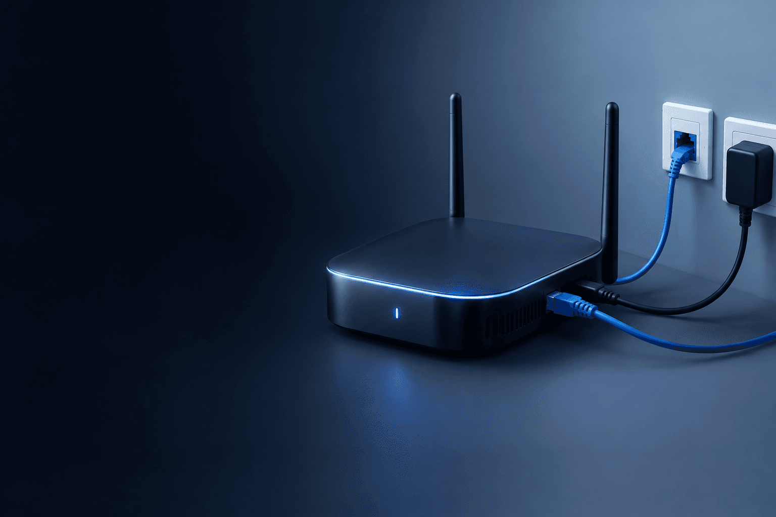 LumenFi RevF router box with cyan accent lighting